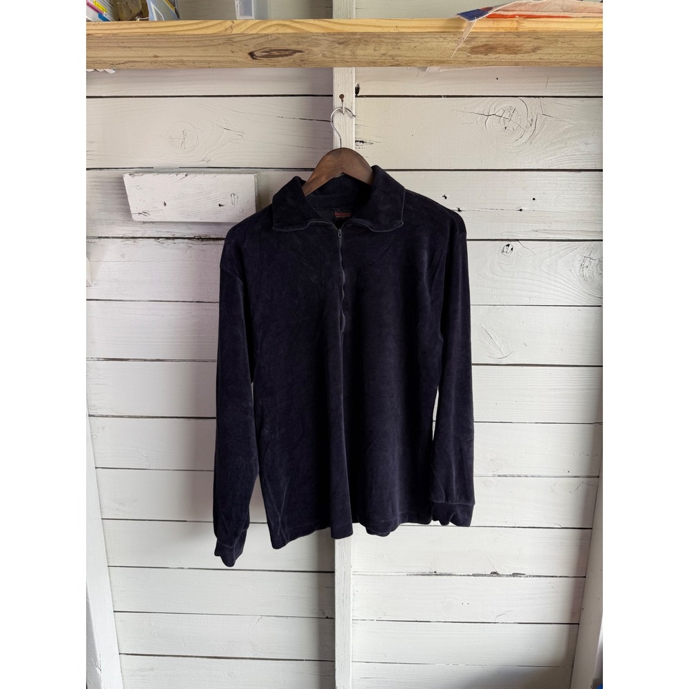 Richman Brothers Vintage Mens Navy Blue velour Quarter Zip Pullover Sweater L